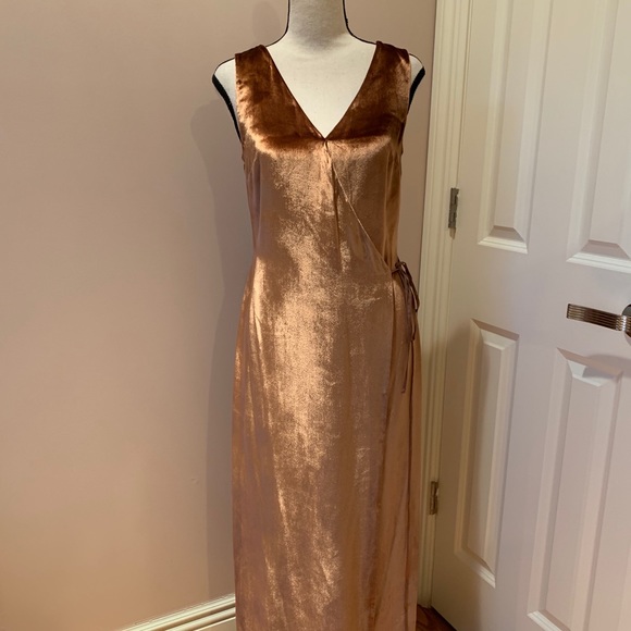 Vince Dresses & Skirts - VINCE Panne Velvet Rose Gold Wrap Dress Size XS